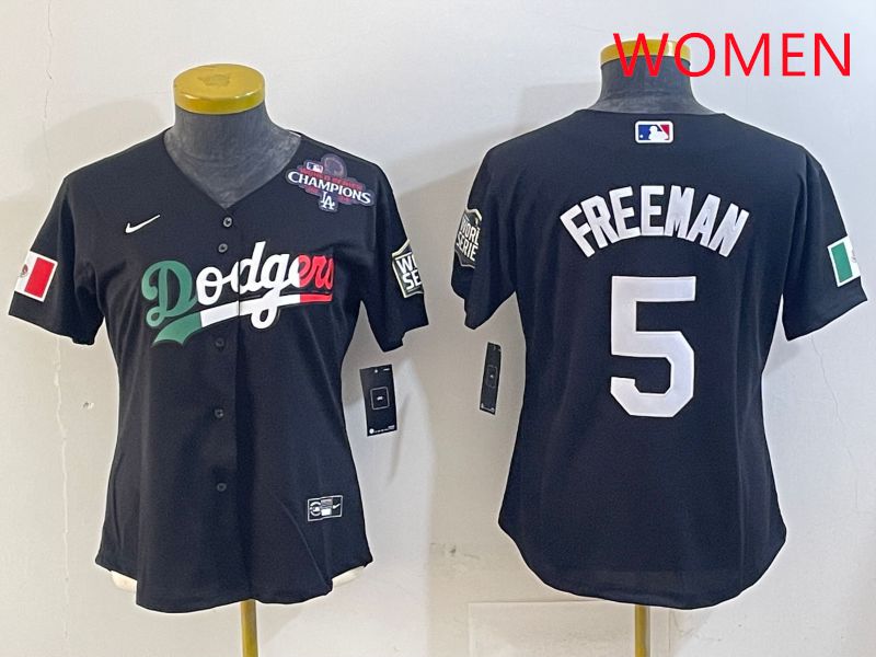 Women Los Angeles Dodgers #5 Freeman Black Game 2025 Nike MLB Jersey style 4031